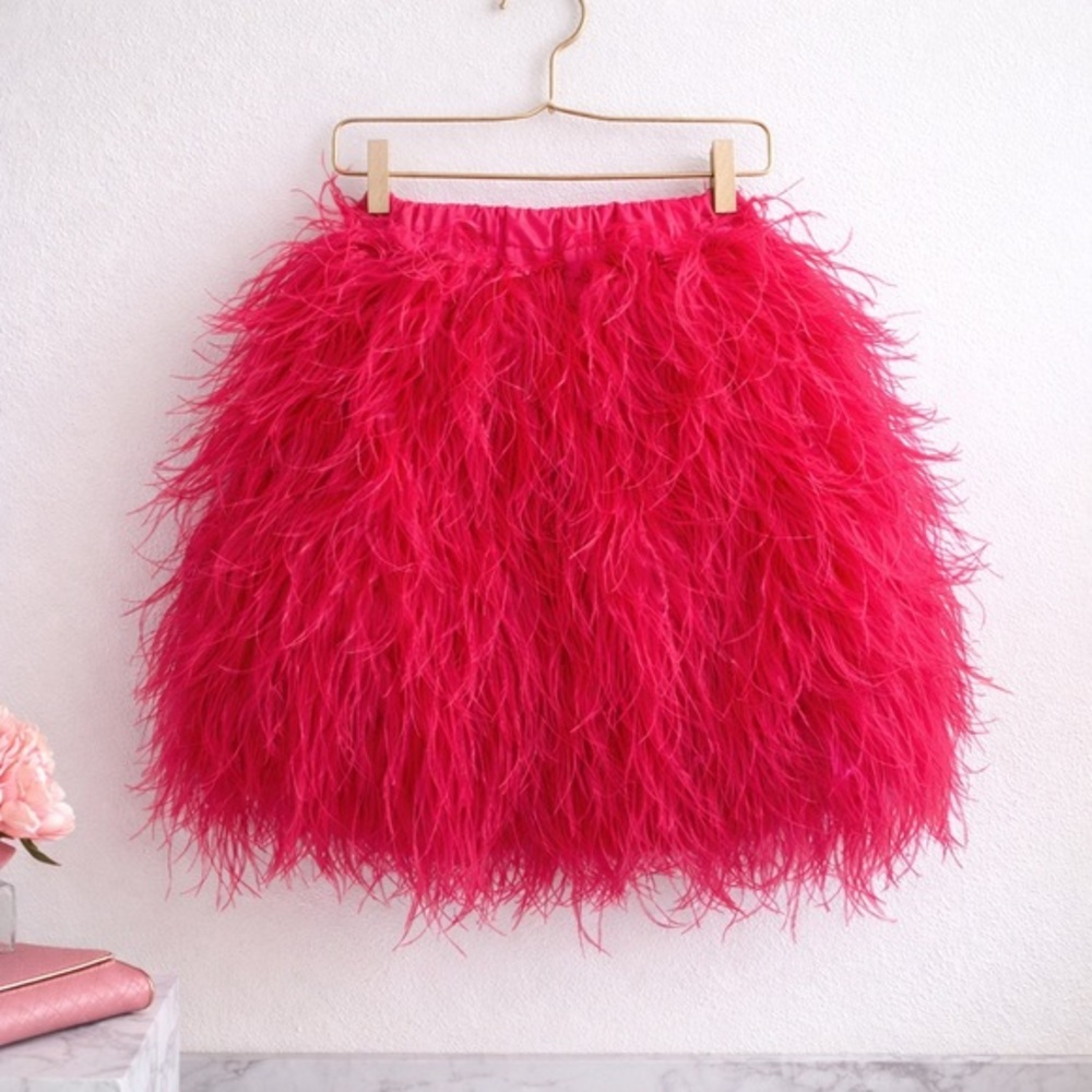 Alice + Olivia Pink Ostrich Feather Mini Skirt | Statement Party Skirt | S-M